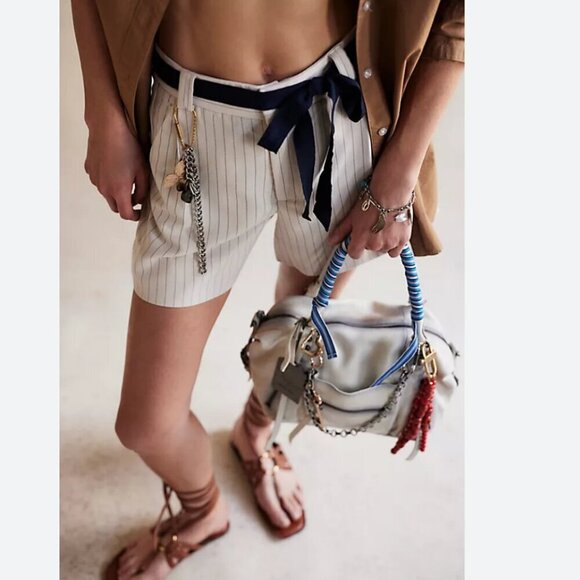 #8 NWT Free People Perfect Prep Trouser Shorts in Ivory/Black PinStripe - Picture 2 of 4